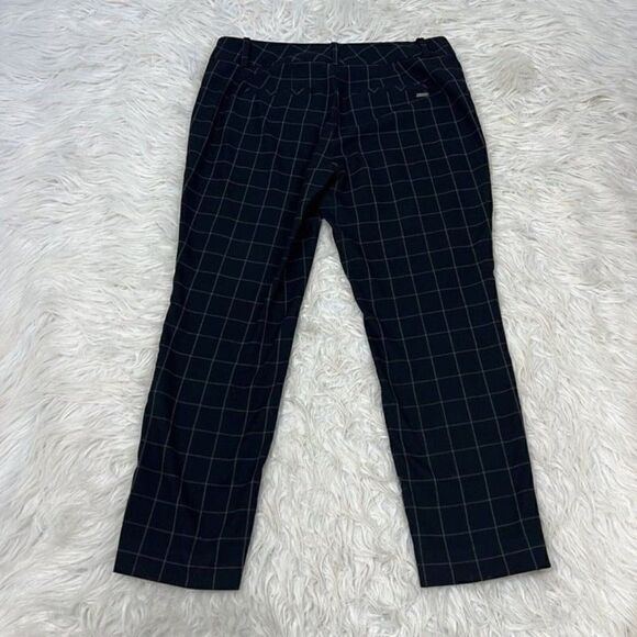 Calvin Klein Black Plaid Check Women’s Trouser Straight Leg Work Pants 10 Crop - Picture 2 of 11
